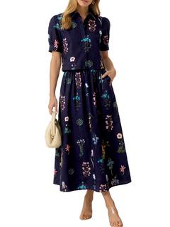 Tankaneo Womens 2 Piece Floral Cropped Tops Maxi Skirts Matching Sets | Short Puff Sleeve…