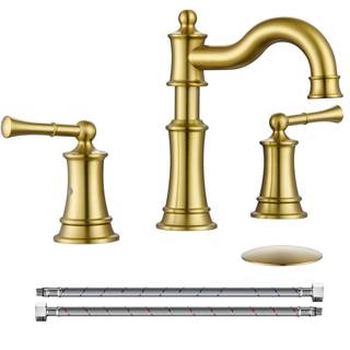 Roman Bathroom Sink Faucet 3 Holes Brushed Gold 2 Handle Widespread 8 inch Deck Mount…