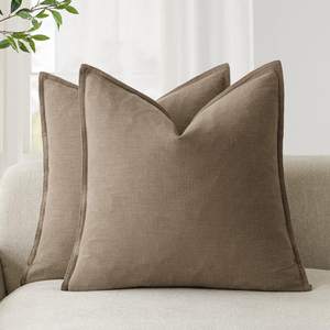 Foindtower Pack of 2, Decorative Linen Solid Throw Pillow Covers Soft Accent Cushion Case…