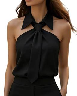 Women Blouse Tie-Neck Halter Sleeveless Shirt Slim Fit Top Off Shoulder Casual Pullover…