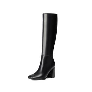vivianly Knee High Boots Women Leather Square Toe Chunky Block Heel Tall Boots with Side…