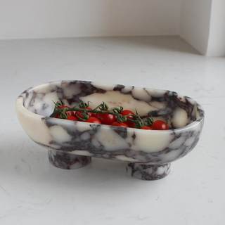 Nawgnail Natural Oval Calacatta Viola Marble Fruit Bowl for Kitchen Counter 10", Large…