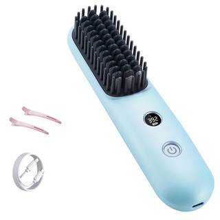 STUDLLY LCD Screen Cordless Hair Straightener & Curler 2 in 1, Blue | Portable Mini…