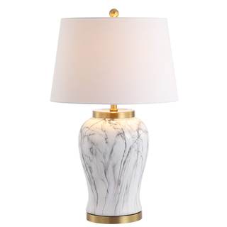 JONATHAN Y Prague 28" Ceramic Marble Table Lamp, White/Gold | Faux Hand-Painted Base…
