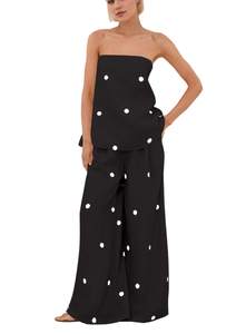 Women 2 Piece Outfits Polka Dot Summer Pants Set Strapless Tube Top High Elastic Waist…