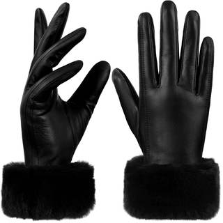 GSG Women Leather Gloves Rabbit Fur Cuff Touchscreen Warm Winter Driving Gloves Lady…