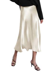 Zeagoo Skirts for Women High Waist Skirt Elegant Midi Skirt Satin Pastel Peach X-Large