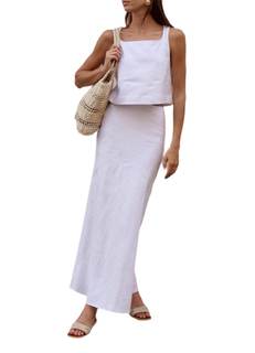 THLAI Women's 2 Piece Solid Skirt Sets Tank Top Maxi Skirt Lounge Daily Summer Outfits
