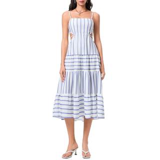Owl's-Yard Women’s Striped Long Dress Summer Sleeveless Spaghetti Strap Front Pocket…