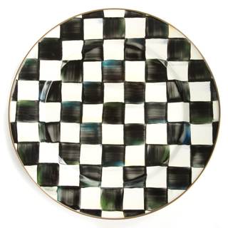 MACKENZIE-CHILDS Enamel Charger Plate, Black-and-White Courtly Check | Hand-painted…