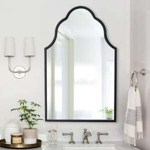 Chende Black Bathroom Mirror for Over Sink, 32"X20" Arched Mirrors with Scalloped Wooden…