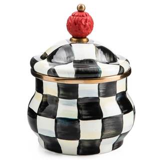 MACKENZIE-CHILDS Enamel Lidded Sugar Bowl, Black-and-White Courtly Check | Hand-painted…