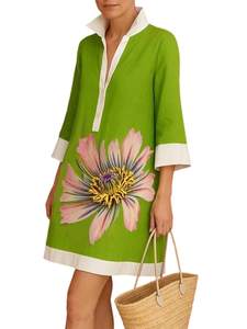 UOOZEE Summer Dresses for Women Casual Shirt Dress 3/4 Quarter Long Sleeve Printed Work…