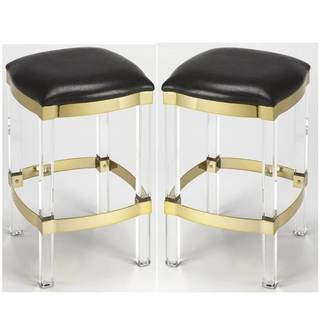 Home Square 2 Piece Acrylic Leather Counter Stool Set in Black