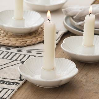 Ceramic Taper Candle Holder, 4.72 in Polished Round Base Tray | Use with incense or palo…