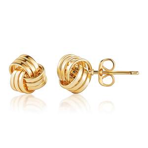 Barzel 18K Gold Plated Woven Love Knot Stud Earrings - Made In Brazil 12MM 3 Row