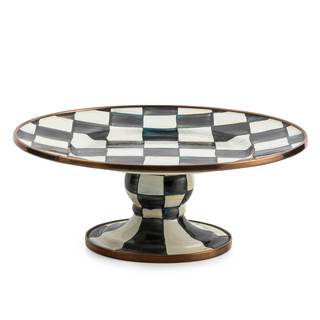 MACKENZIE-CHILDS Pedestal Platter, Mini, Black-and-White Courtly Check | Hand-painted…