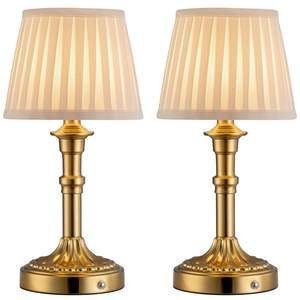 KDG Gold Cordless Table Lamps Set of 2, Beige Fabric Shade Small Desk Lamp | Portables…