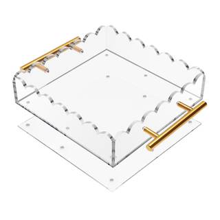 Acrylic Scalloped Tray 8'' X 8'' Acrylic Tray with Magnetic Mat and Handles for…