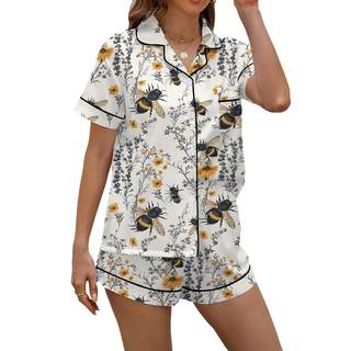 Women's Pajama Set Short Sleeved Button Top and Shorts Cute Pjs with Chest Pocket Two…