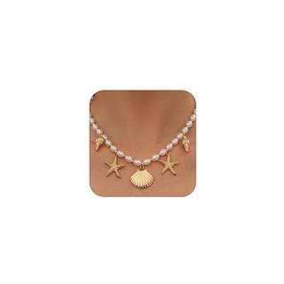 Gold Starfish Conch Oval Pearl SeaShell Necklace for Women Trendy, Statement Boho Shell…