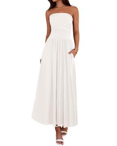 BTFBM Summer Maxi Dresses for Women Strapless Tube Top Dress | Sleeveless Ruched A Line…