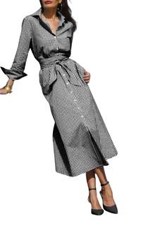 ebossy Women's Cotton Shirt Dress Casual Retro Lapel Long Sleeve Button Down Belted Plaid…