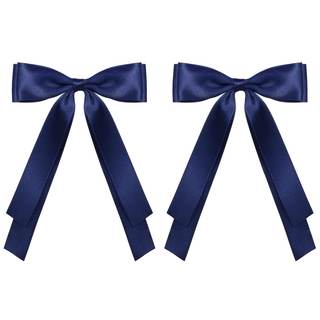 5.5in Navy Blue Big Hair Bows Clips for Women Solid Satin Ribbon Ponytail Hair Barrettes…