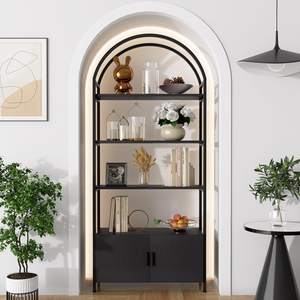 Jehiatek Arched Bookshelf, Bookcase with Doors Storage, 71 Inches Tall Industrial Book…