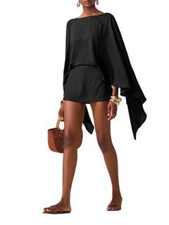 MakeMeChic Women's Linen Sets 2 Piece Sets Summer Poncho Tops and Skorts Vacation Outfits…