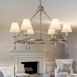 ALOADECOR 6 Lights W34in Polished Nickel and White Pleated Fabric Chandeliers for Dining…