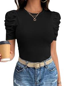 ANRABESS Women Puff Short Sleeve Crewneck Dressy Casual Tops Summer Fitted Ribbed Knit…