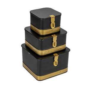 Creative Co-Op Nestable Square Metal Storage Boxes with Hasp Lock, Black, Set of 3 Black…