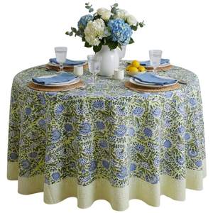 ATOSII Cotton Blockprint Round Tablecloth, Amara Green, 72 Inches | 100% cotton washable…