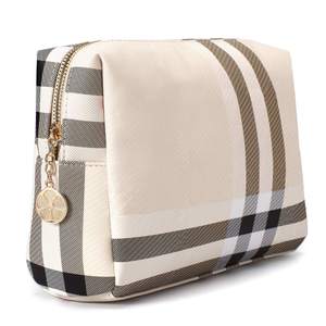 Large Makeup Bag for Purse Luxury Cosmetic Designer Make Up Pouch (Beige)