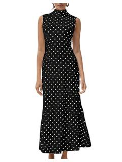 Milumia Women's Polka Dots Maxi Tank Dress Vintage Mock Neck Long Dresses | Elegant…