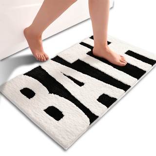 Black and White Bathroom Rugs, Bath Letters Non Slip Bathroom Mat, Soft Absorbent Cute…