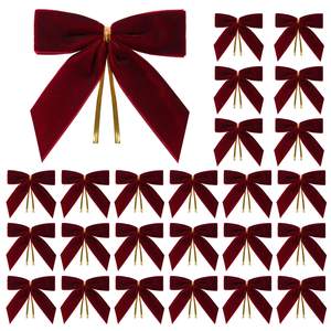 Utehilly 24 Pcs Burgundy Small Velvet Christmas Bows for Christmas Tree, Wreath, Gift…