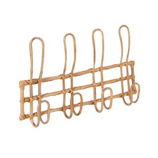 Beige Rattan Wall Hanger with 4 Hooks