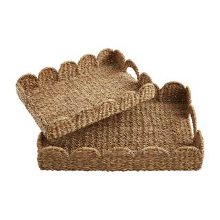 Mud Pie Nested Scallop Woven Trays Set; 21.63"X15.75"