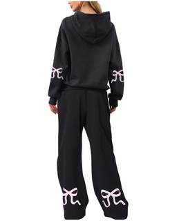 Livtany Women's 2 Piece Outfits Bow Trim Print Hoodie Sweatsuit Sets Oversized Sweatshirt…