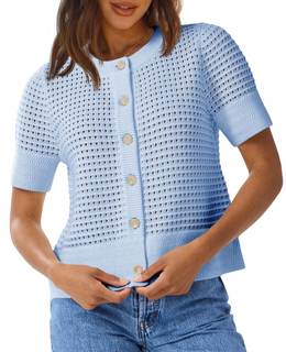 Saodimallsu Womens Crochet Short Sleeve Cardigans Summer Beach Sweater Top | Lightweight…