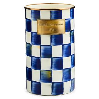 MACKENZIE-CHILDS Enamel Utensil Holder, Blue-and-White Royal Check | Hand-painted design…