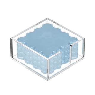 GRAHAM DESIGN Square Scalloped Acrylic Drink Coaster Set 4‑Pack with Square Holder (Light…