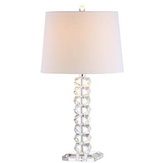 JONATHAN Y Julia Table Lamp 26" Faceted Crystal Modern Glam, Clear | White Linen Drum…
