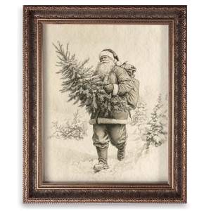 Old World Christmas Wall Art, Vintage Santa Claus Bringing Home Christmas Tree…