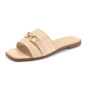 Rihero Women's Flat Sandals Square Toe Metal Buckle Summer Slide Sandals | Soft Faux…