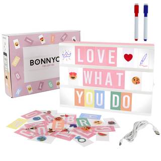 BONNYCO Pink Cinema Light Box with 400 Letters, Emojis, 2 Markers. Led Light Box Home…