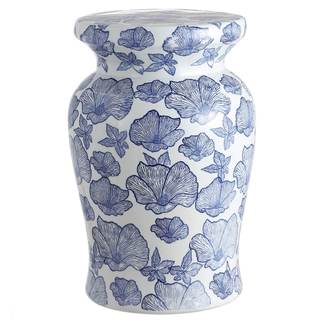 JONATHAN Y Poppies 17.75" Ceramic Drum Garden Stool Side Table, White/Blue | Traditional…
