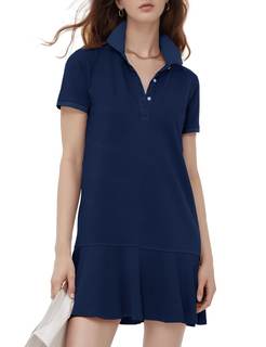 Flygo Womens Polo Dress Summer Short Sleeve Ruffle T Shirt Dress | V Neck Lapel Henley…